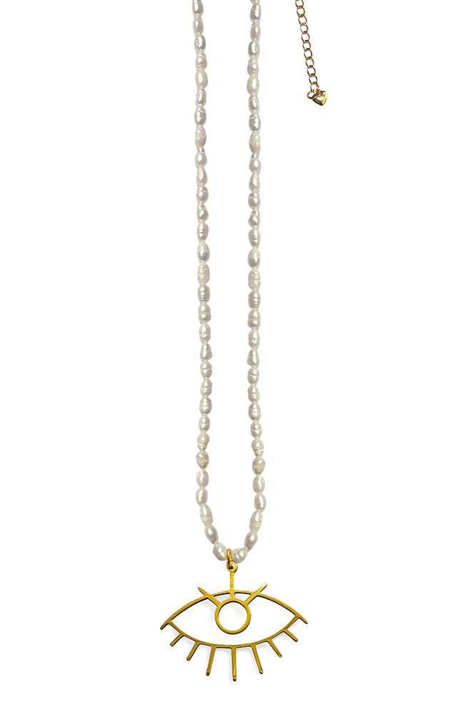 ICON Design Living Perlenkette mit Eye-Anhänger Gold Plattiert