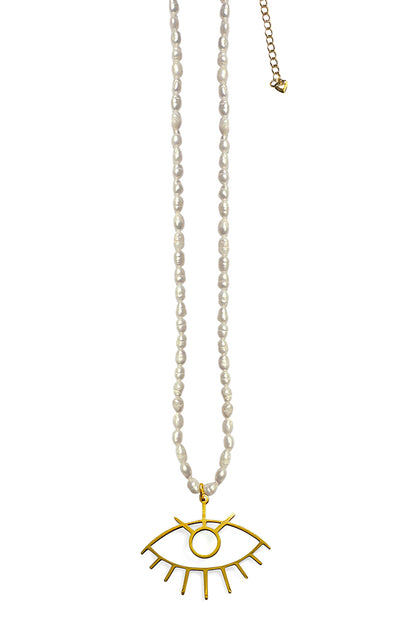 ICON Design Living Perlenkette mit Eye-Anhänger Gold Plattiert