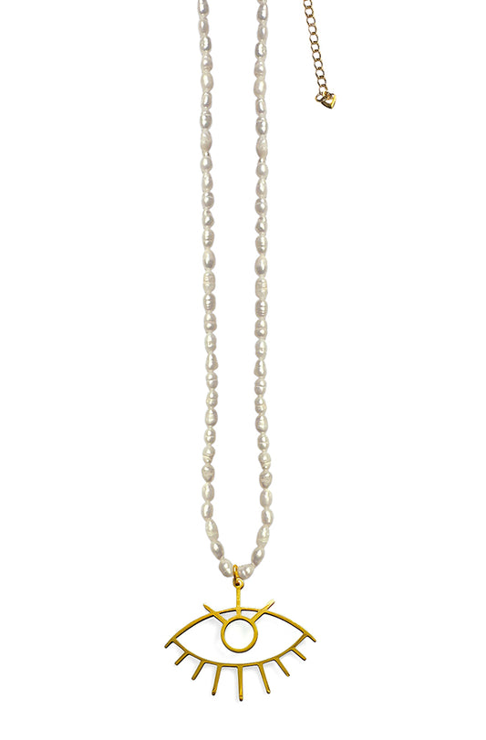 ICON Design Living Perlenkette mit Eye-Anhänger Gold Plattiert