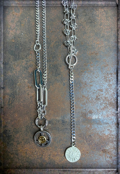 ICON Design Living Kette Happy Smiley Bicolor Knot-Y-Kette Buddha-Anhänger Versilbert Längenverstellbar