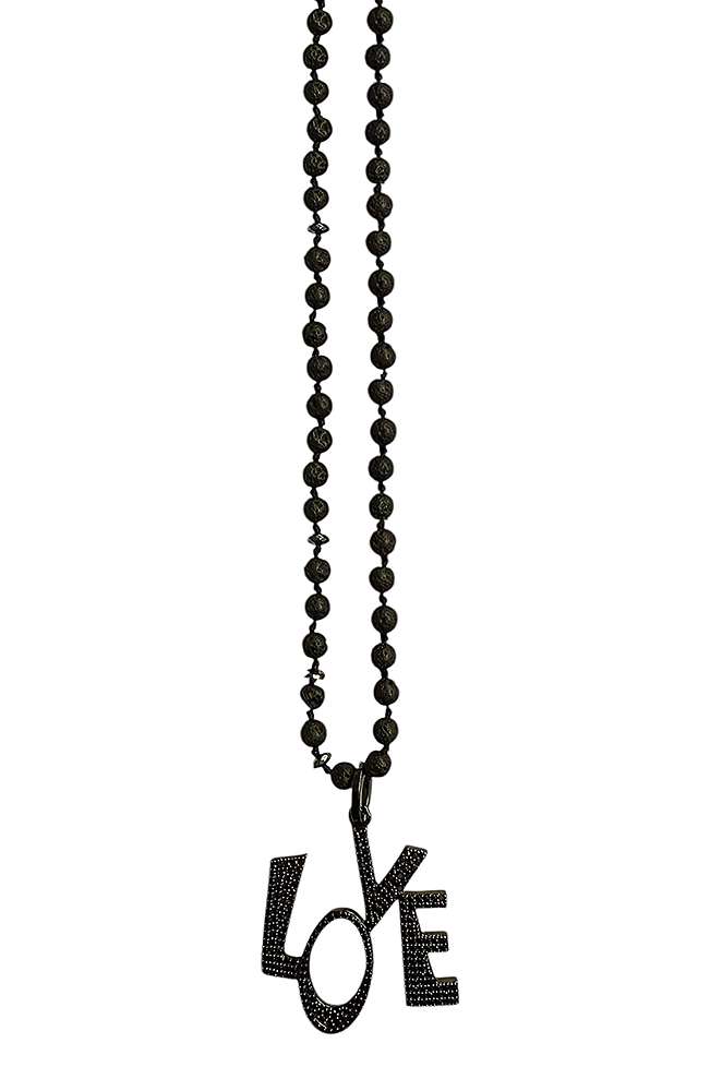 ICON Design Living Lavakette Love-Anhänger Pavé Zirkonia Steine Schwarz 90 cm Lang