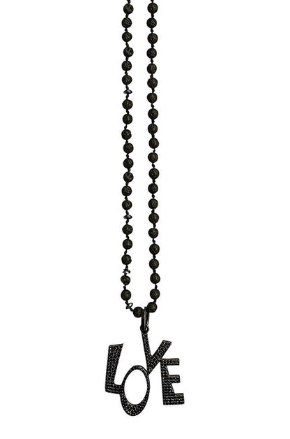 ICON Design Living Lavakette Love-Anhänger Pavé Zirkonia Steine Schwarz 90 cm Lang