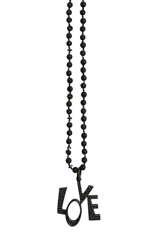 ICON Design Living Lavakette Love-Anhänger Pavé Zirkonia Steine Schwarz 90 cm Lang