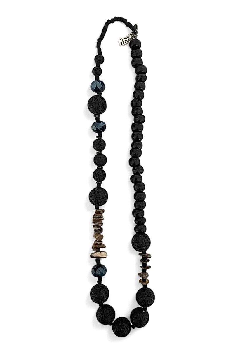 Icon Design Living Kette 2-reihiges Wickelarmband Schwarze Lava Holzperlen Facettierte Kristallperlen Muschelscheiben 45 cm