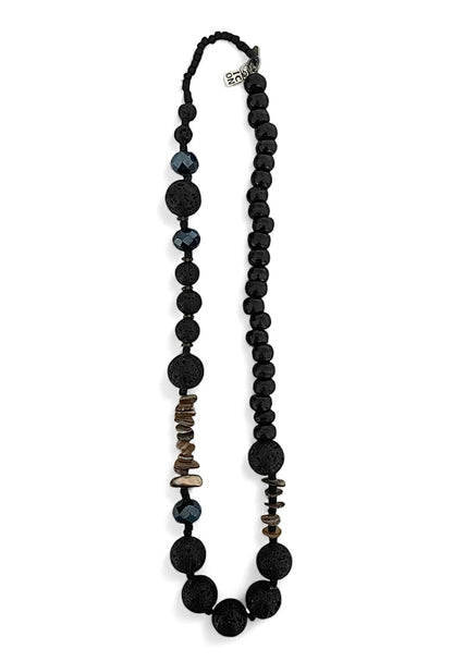 Icon Design Living Kette 2-reihiges Wickelarmband Schwarze Lava Holzperlen Facettierte Kristallperlen Muschelscheiben 45 cm