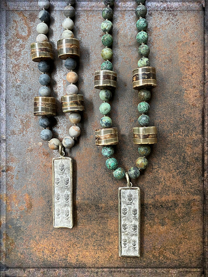 ICON Design Living Ketten Tibet Buddha-Amulett 70 cm Lang Jaspis Afrikanischer Türkis 8 mm Perlen Unisex