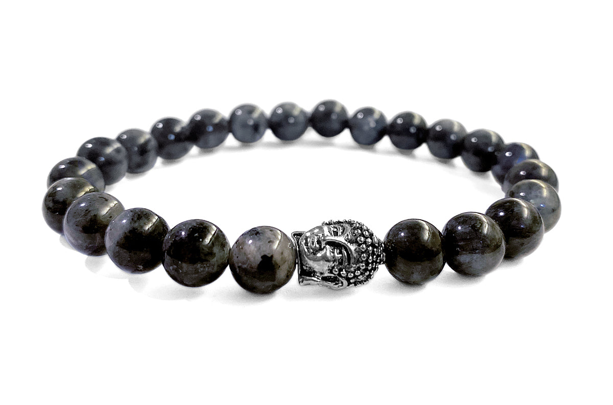 ICON Design Living Labradorit-Armband Grau 8 mm Buddha Kata 8 mm Dehnbar Unisex