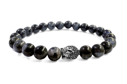 ICON Design Living Labradorit-Armband Grau 8 mm Buddha Kata 8 mm Dehnbar Unisex