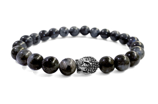 ICON Design Living Labradorit-Armband Grau 8 mm Buddha Kata 8 mm Dehnbar Unisex