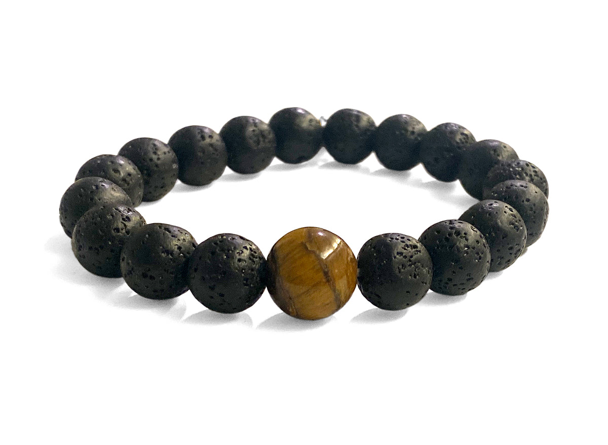 ICON Design Living Armband Lavasteine Tigerauge 10 mm Dehnbar Unisex