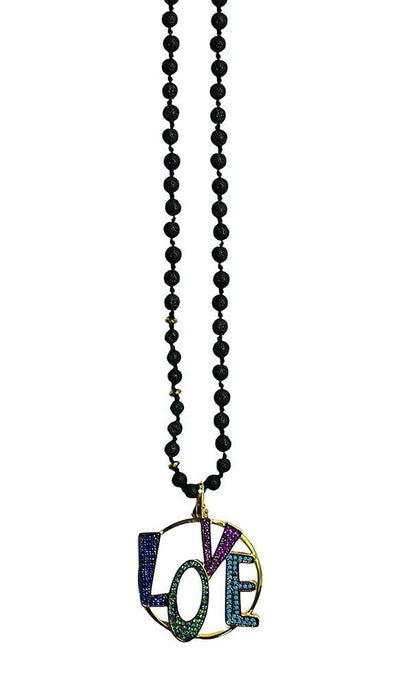 ICON Design Living Lavakette Love-Anhänger Vergoldet Multicolor Pavé Zirkonia Steine 90 cm Lang