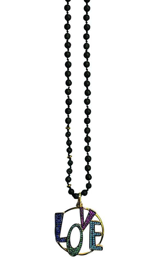 ICON Design Living Lavakette Love-Anhänger Vergoldet Multicolor Pavé Zirkonia Steine 90 cm Lang