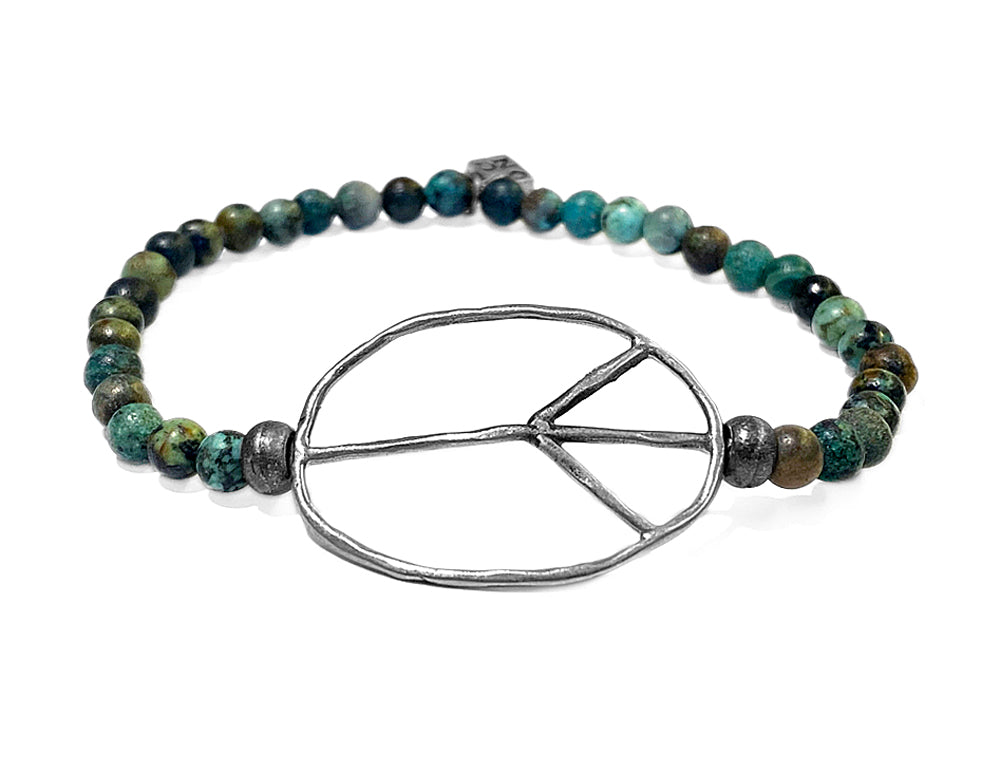 ICON Design Living Peace-Armband Silberfarben Afrikanischer Türkis 4 mm Dehnbar