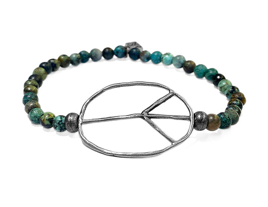 ICON Design Living Peace-Armband Silberfarben Afrikanischer Türkis 4 mm Dehnbar