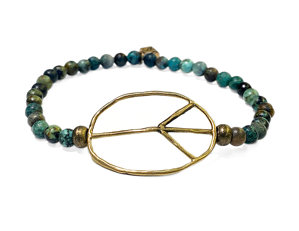 ICON Design Living Peace-Armband Vergoldet Afrikanischer Türkis 4 mm Dehnbar