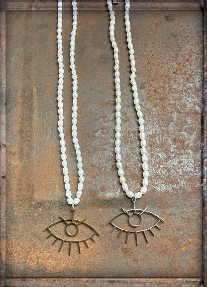 ICON Design Living Süßwasser-Perlenkette mit Eye-Anhänger Versilbert Vergoldet