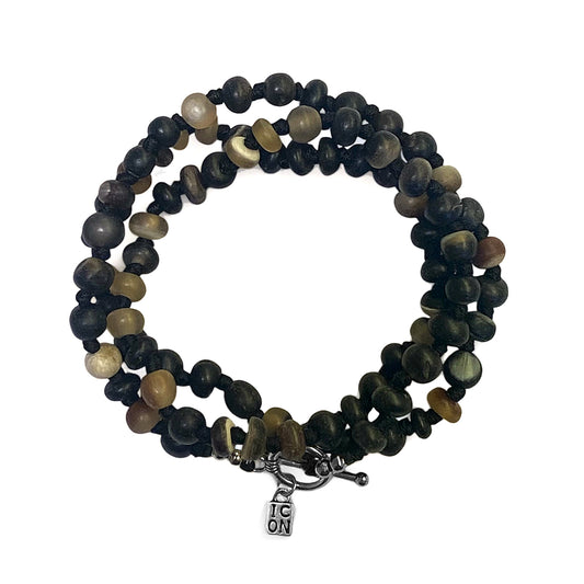 ICON Design Living Wickelarmband Horn-Perlen Geknotet Dreireihig