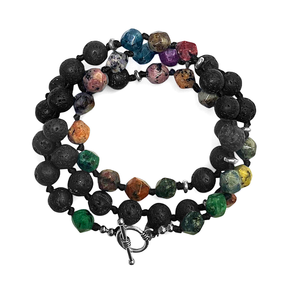 ICON Design Living Wickelarmband Dreireihig Lavasteine Natursteine Multicolor Facettiert