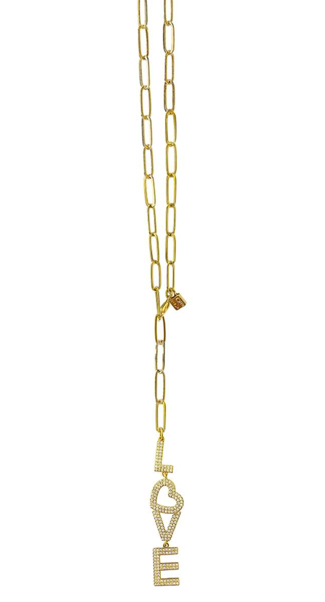 ICON Design Living Y-Kette Gliederkette Lia Love-Anhänger Pavé Zirkonia Vergoldet