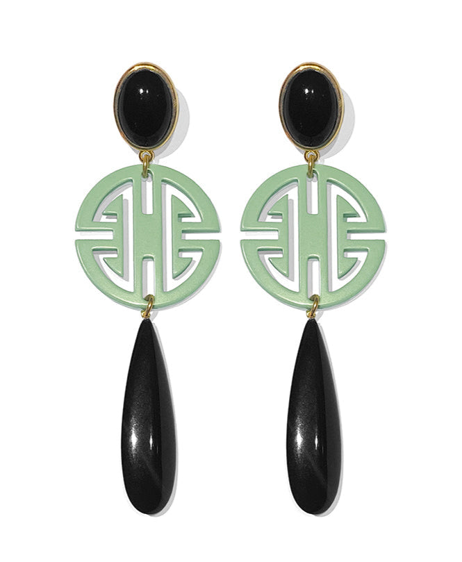 Justwin Art-Déco Statement-Ohrringe Lang Acryl-Ornament Mint Langer Acryl-Tropfen Schwarz