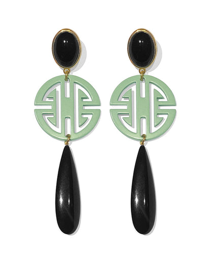 Justwin Art-Déco Statement-Ohrringe Lang Acryl-Ornament Mint Langer Acryl-Tropfen Schwarz