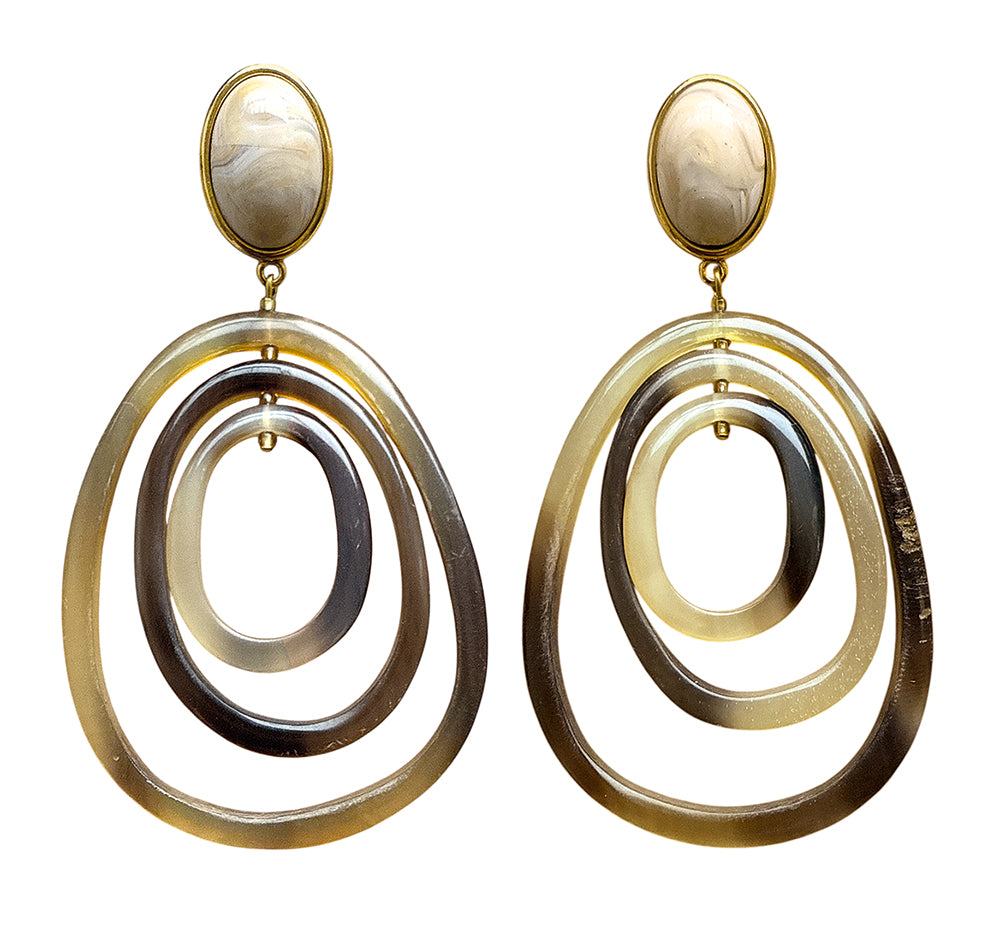 Justwin Statement-Ohrringe Horn Oval-Elemente Vergoldet