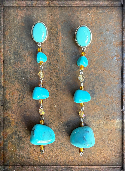 Justwin Lange Boho Ohrringe Resin Türkis 12,7 cm