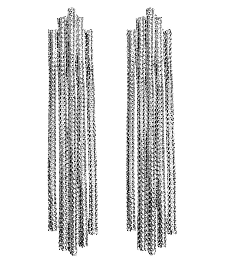 Justwin Statement-Ketten-Ohrringe 5-reihig Versilbert Tombak Sicherheitsbügel 12 cm Lang