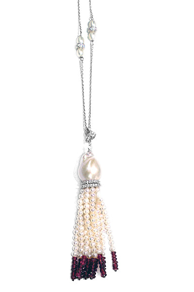ULTIMA EDIZIONE | Kette Barockperle | Süsswasserperlen | Rubin | Tassel