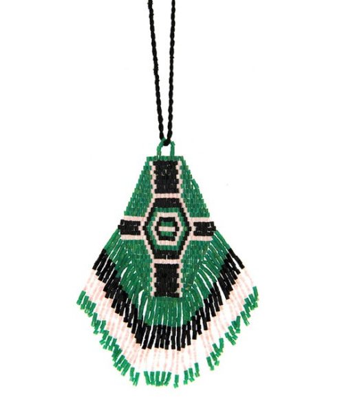 Fransenkette Boho Anhänger Perlenstickerei Grün-Mix Baumwollkordel 90 cm lang Längenverstellbar