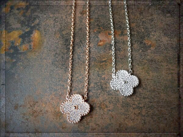Filigrane Erbsketten Kleeblatt Pavé-Zirkonia Weiß 925 Sterling Silber Rhodiniert Rosé Vergoldet
