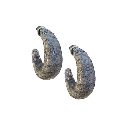 KMO Paris Creolen Leder Snake-Print Grau Kamelit