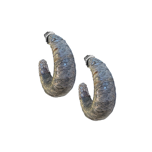 KMO Paris Creolen Leder Snake-Print Grau Kamelit
