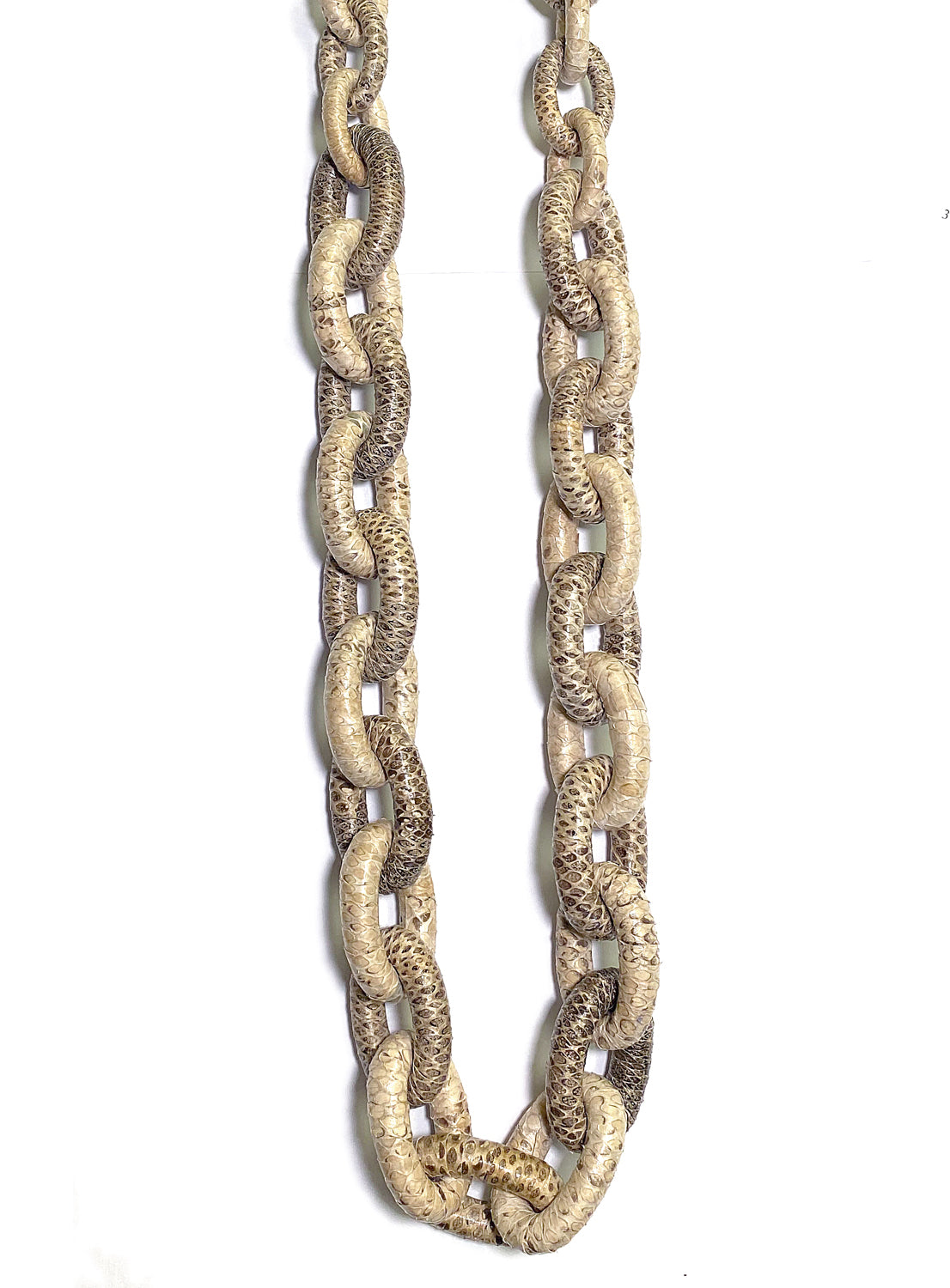 KMO Gliederkette Leder Snake-Print Naturfarben Karabiner Kamelit 117 cm Lang