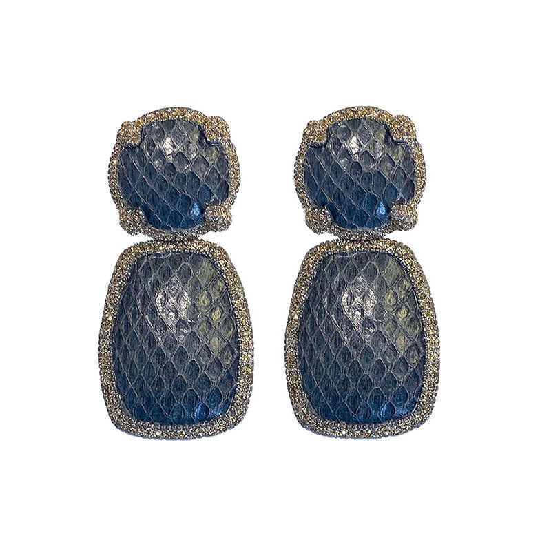 KMO Ohrringe Leder Snake-Print Grau Kamelit Silberpulver