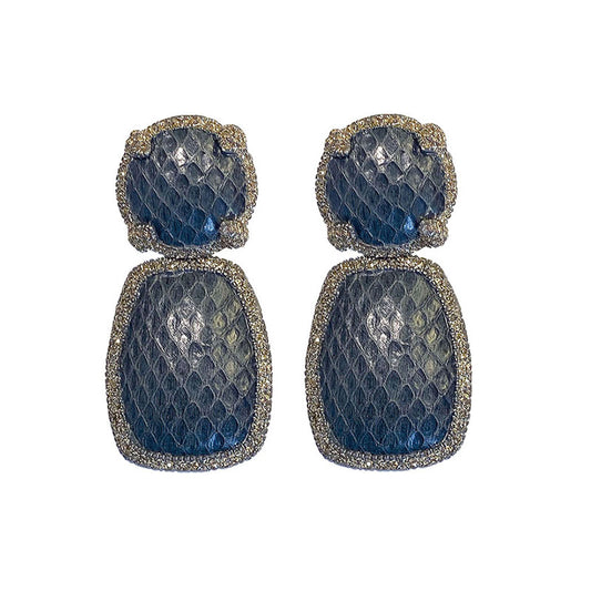 KMO Ohrringe Leder Snake-Print Grau Kamelit Silberpulver