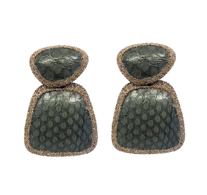 KMO Ohrringe Leder Snake-Print Oliv Kamelit Gold