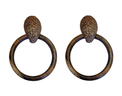KMO Statement-Ohrringe Ring-Design Holz Kamelit Braun