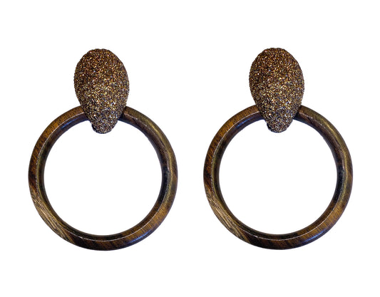 KMO Statement-Ohrringe Ring-Design Holz Kamelit Braun