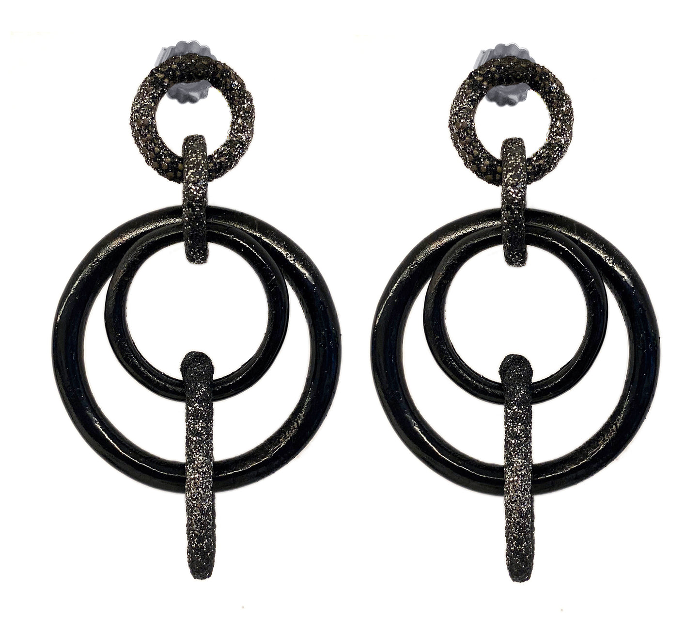 KMO Statement-Ohrringe Ring-Design Holz Kamelit Farbverlauf Schwarz Silberpulver 8,2 cm Lang
