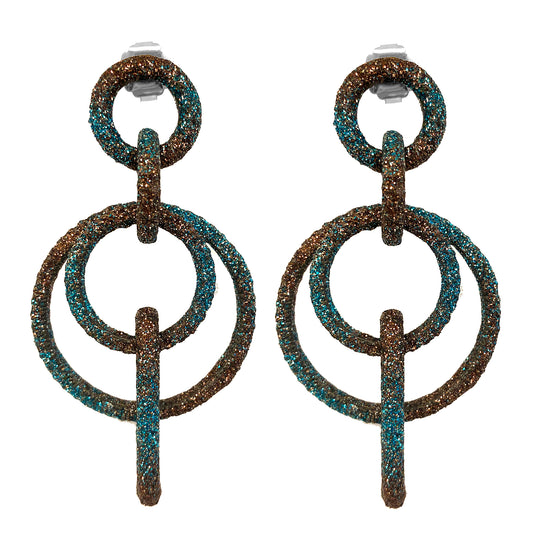 KMO Statement-Ohrringe Ring-Design Kamelit Farbverlauf Braun Türkis Silberpulver 7,8 cm Lang