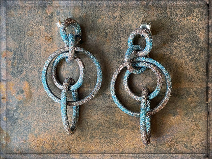 KMO Statement-Ohrringe Ring-Design Kamelit Farbverlauf Braun Türkis Silberpulver 7,8 cm