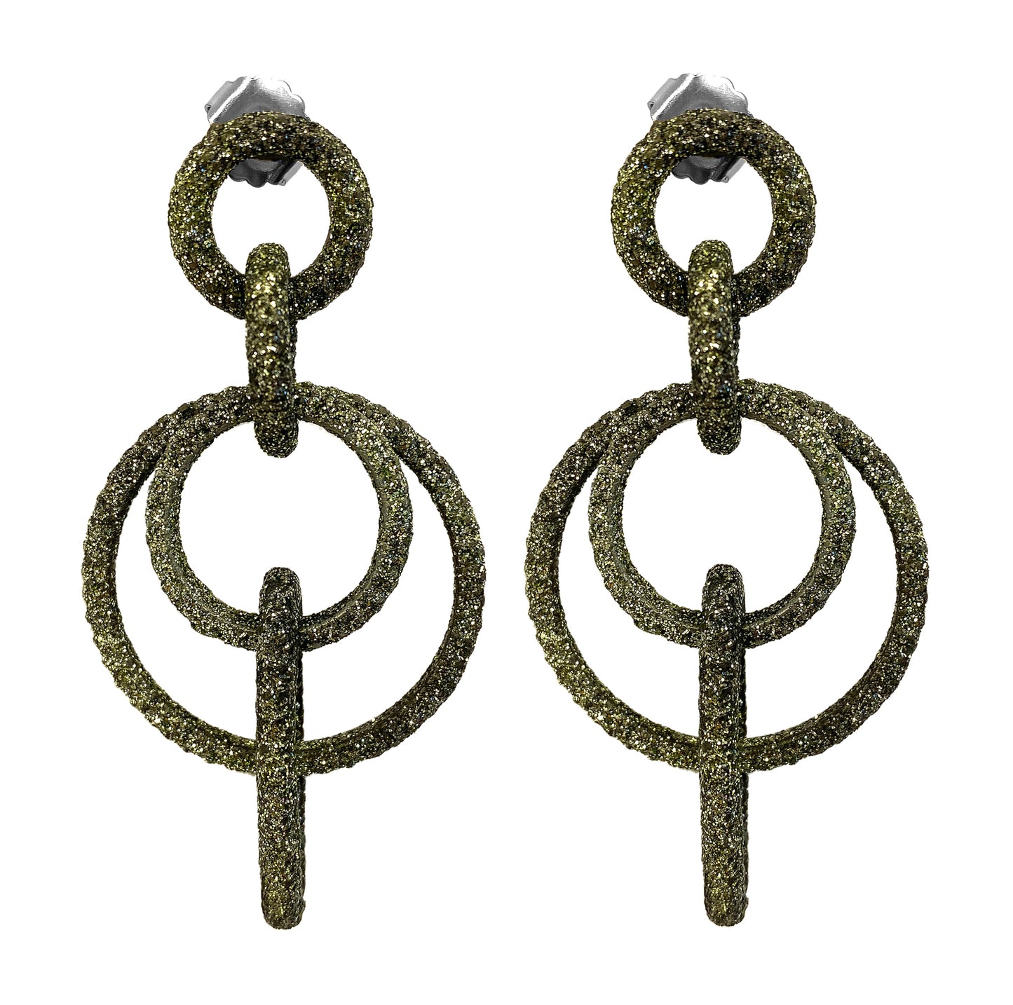 KMO Statement-Ohrringe Ring-Design Kamelit Farbverlauf Oliv Silberpulver 7,8 cm Lang