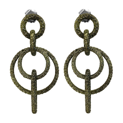 KMO Statement-Ohrringe Ring-Design Kamelit Farbverlauf Oliv Silberpulver 7,8 cm Lang