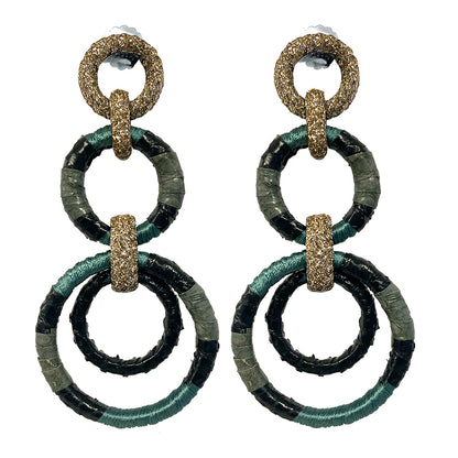 KMO Statement-Ohrringe Ring-Design Leder Kamelit Oliv-Mix 8,4 cm Lang