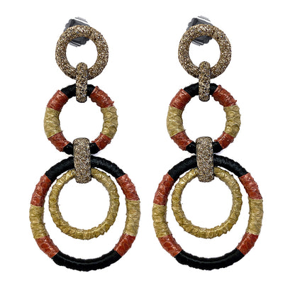KMO Statement-Ohrringe Ring-Design Leder Kamelit Rot-Mix 8,4 cm Lang