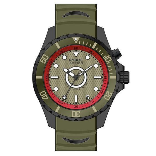 Kyboe Uhr 55 mm Groß Schwarz Plattiert Oliv Khaki Armygrün