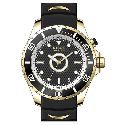 Kyboe Uhr 55 mm Groß Schwarz Gold Plattiert
