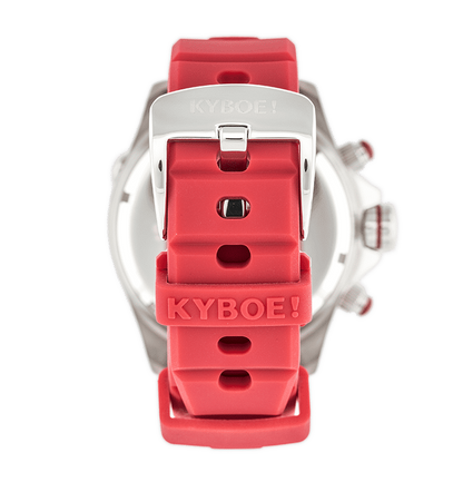 KYBOE XXL Chronograph Master Rot 55 mm Lünette Schwarz Edelstahlgehäuse Silikonarmband 10 ATM Rückseite