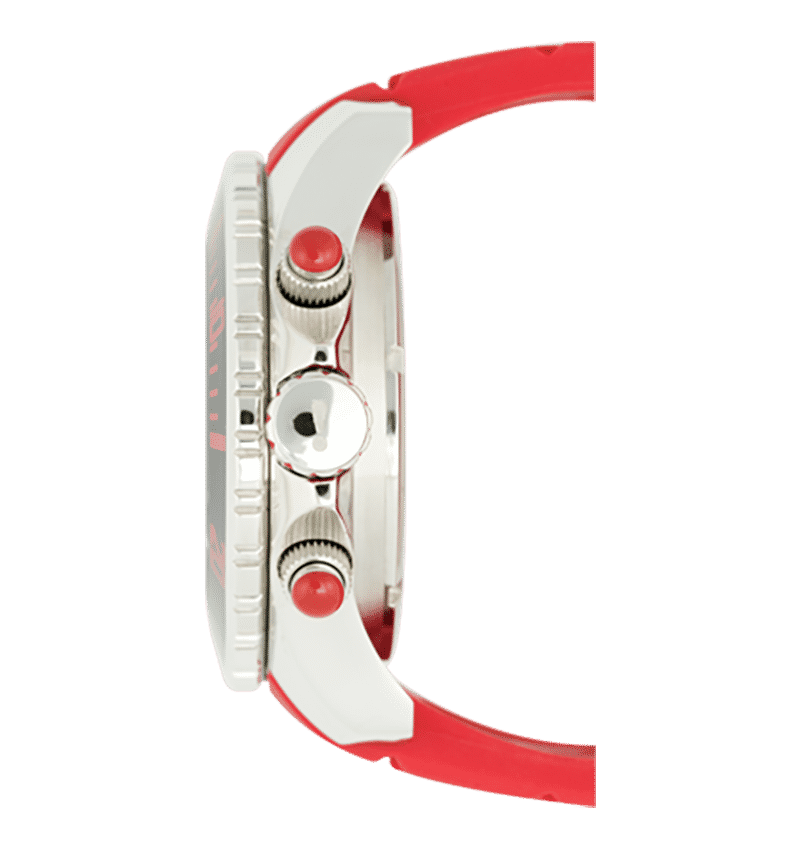 KYBOE XXL Chronograph Master Rot 55 mm Lünette Schwarz Edelstahlgehäuse Silikonarmband 10 ATM Seitlich